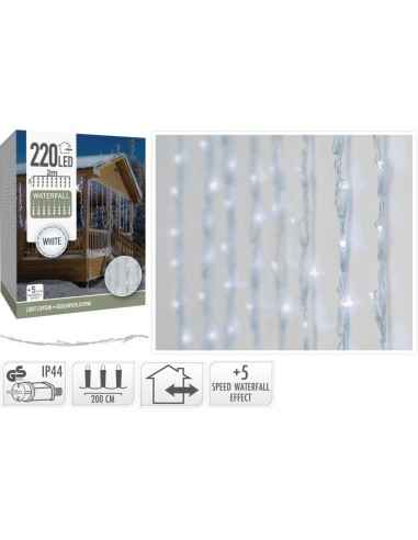 LAMPKI CHOINKOWE KURTYNA ŚWIETLNA WATERFALL ZEW 220 LED ZIMNY BIAŁY 5 PRĘDKOŚCI